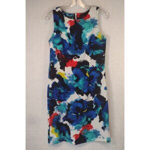 Mario Serrani Womens Dress 6 Blue White Red Floral Sleeveless Stretch Spring